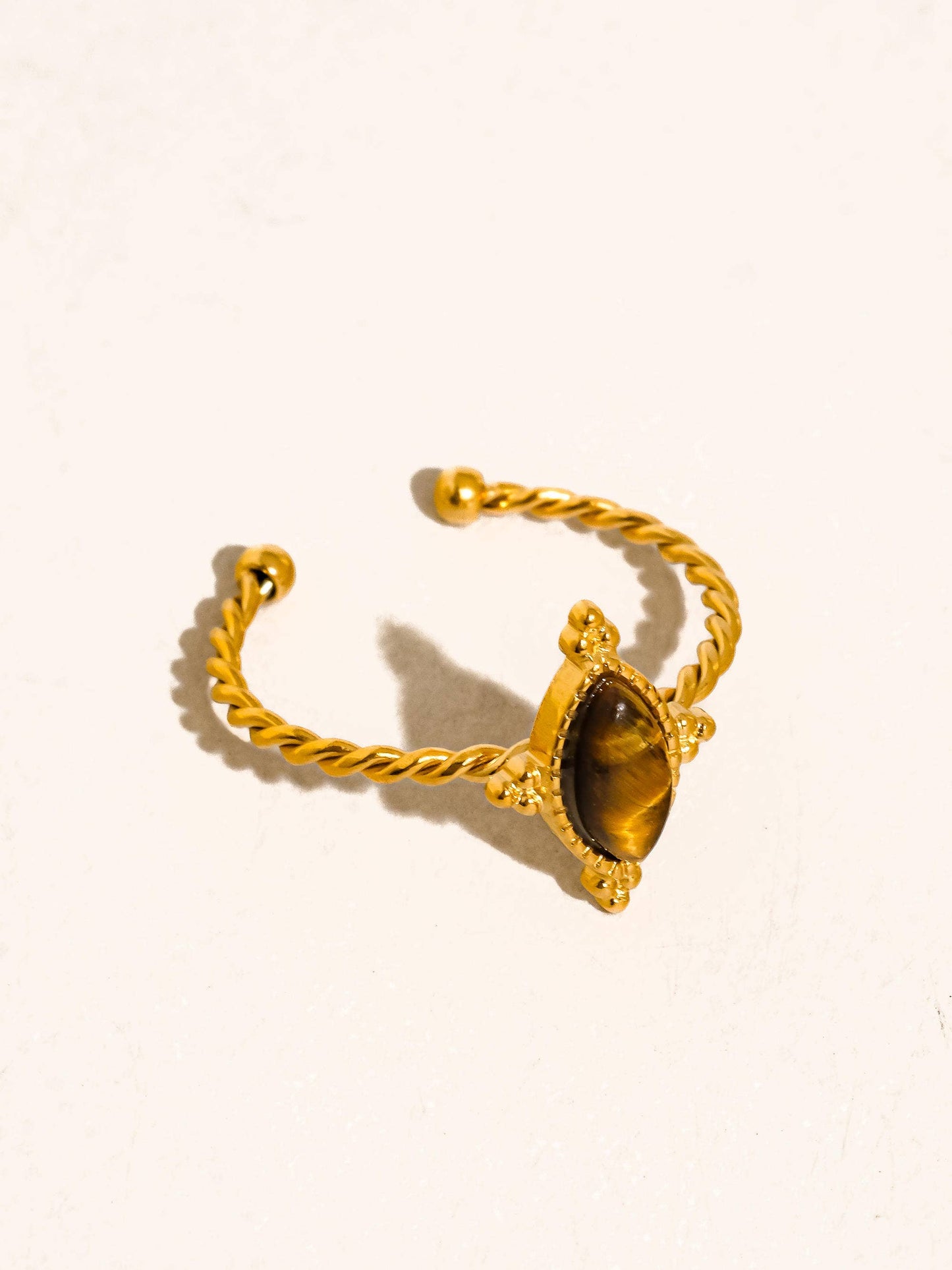 Dorisse 18K Gold Non-Tarnish Brown Gemstone Adjustable Ring