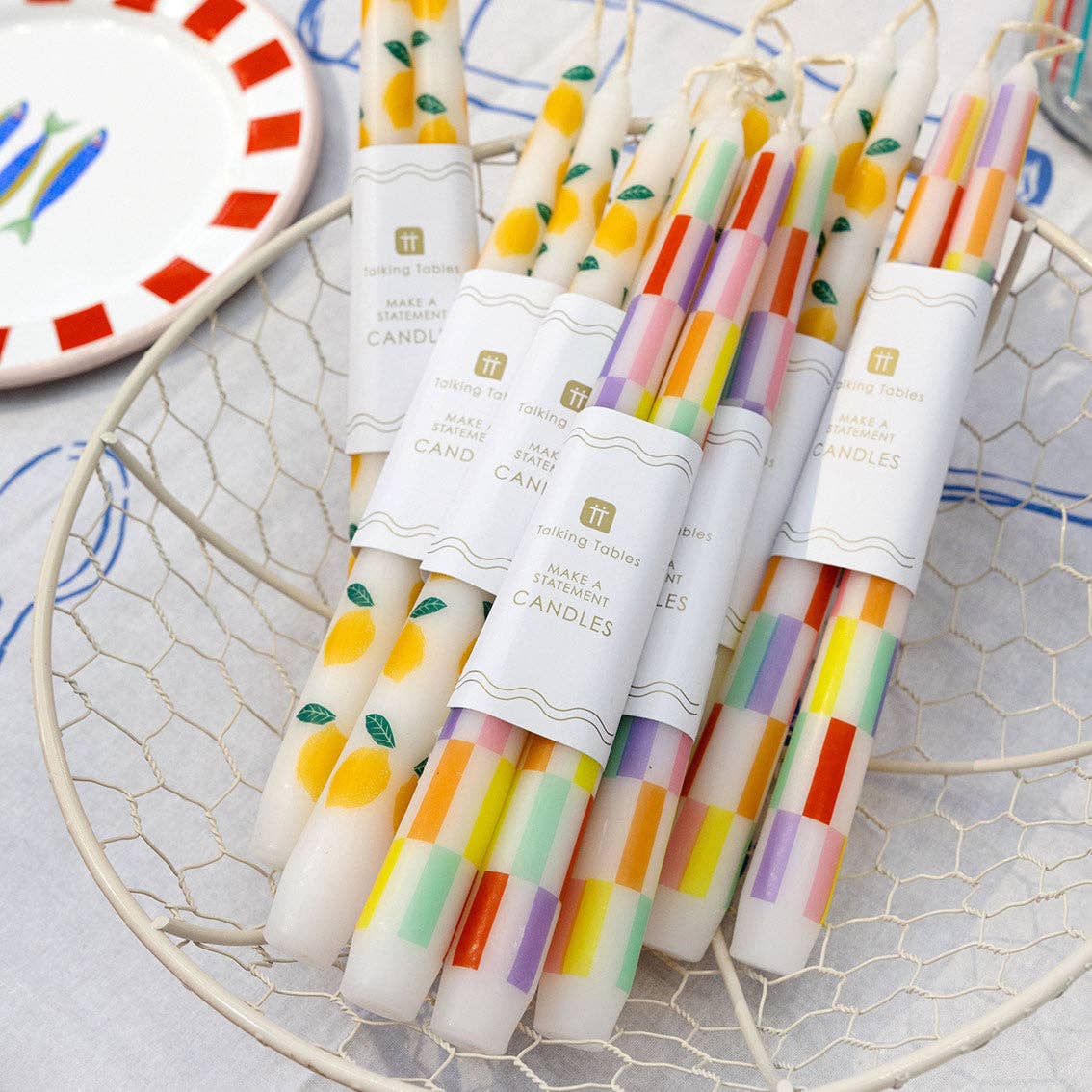 Multicolor Check Taper Candles 2 Pack