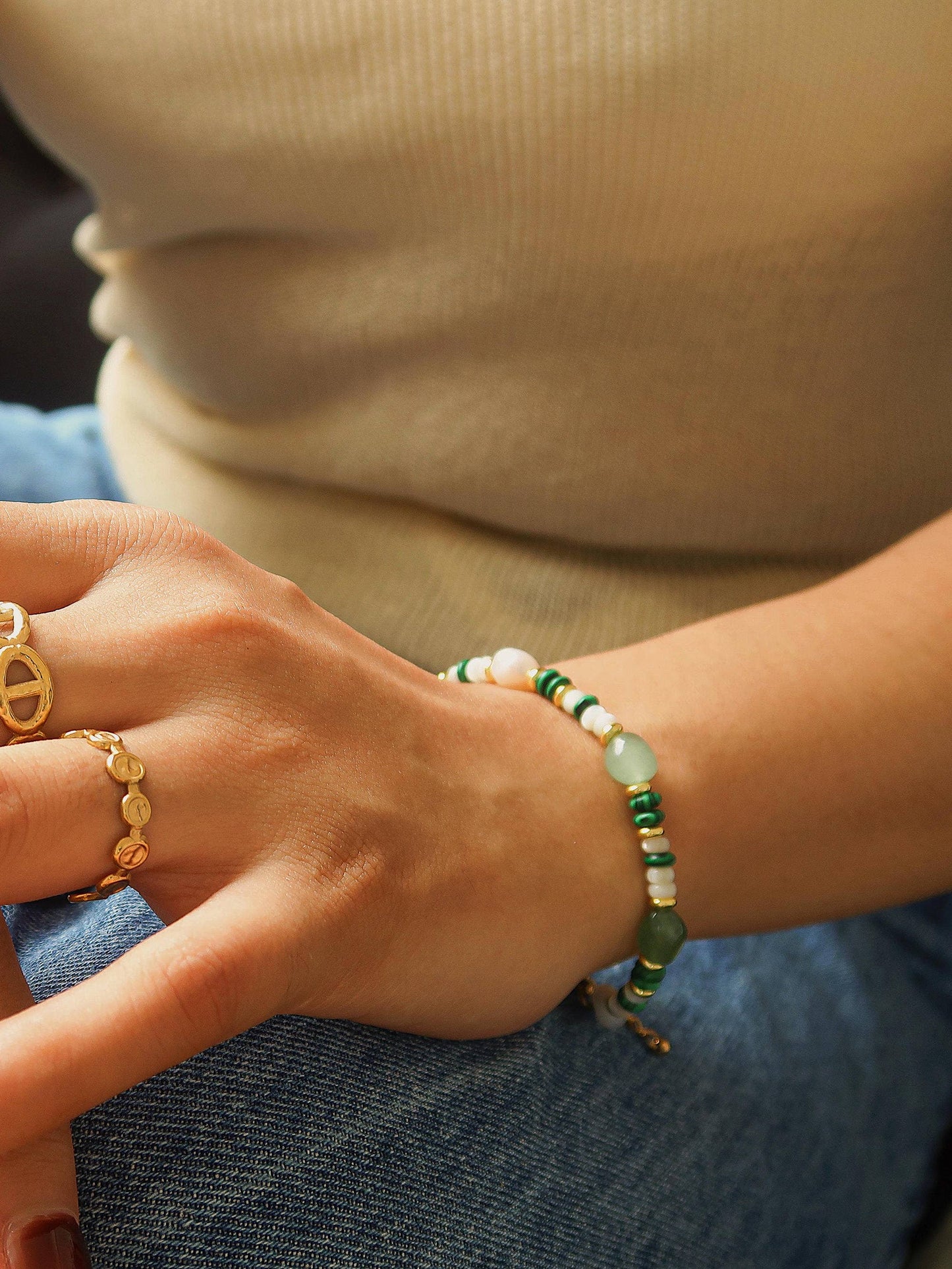 18K Bohemian Handmade Stone and Bead Bracelet