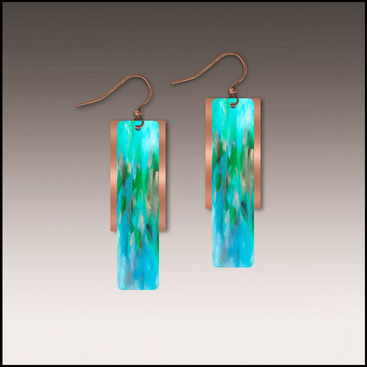 Aqua Abstract Copper Accent Multilayer Earrings