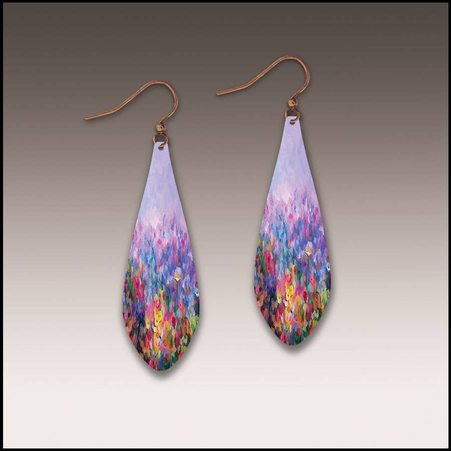 Rainbow Abstract Floral Long Drop Handmade Earrings