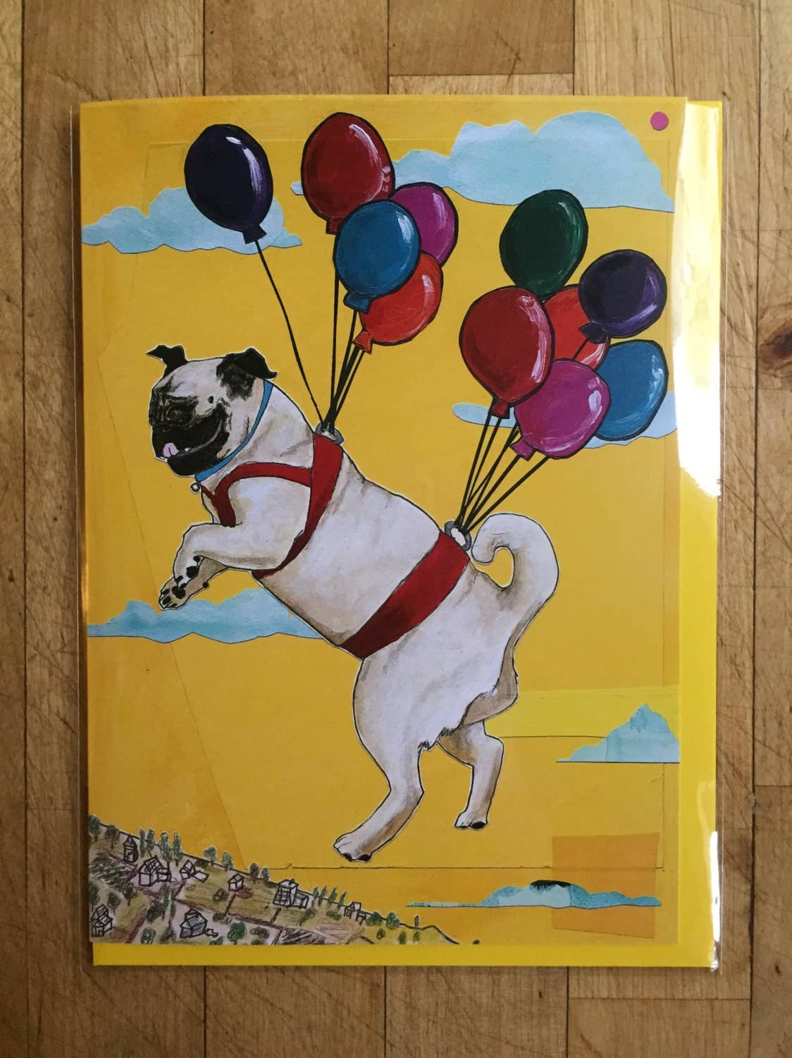 Flying Pug Birthday Card