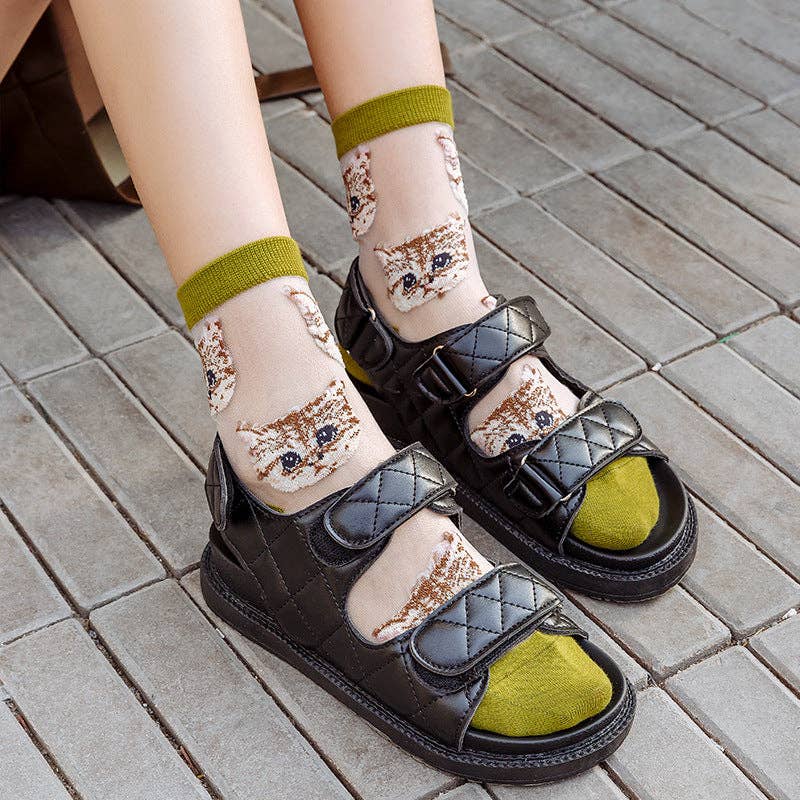Rufia – Sheer Cat Pattern Ankle Socks | Lightweight & Breathable