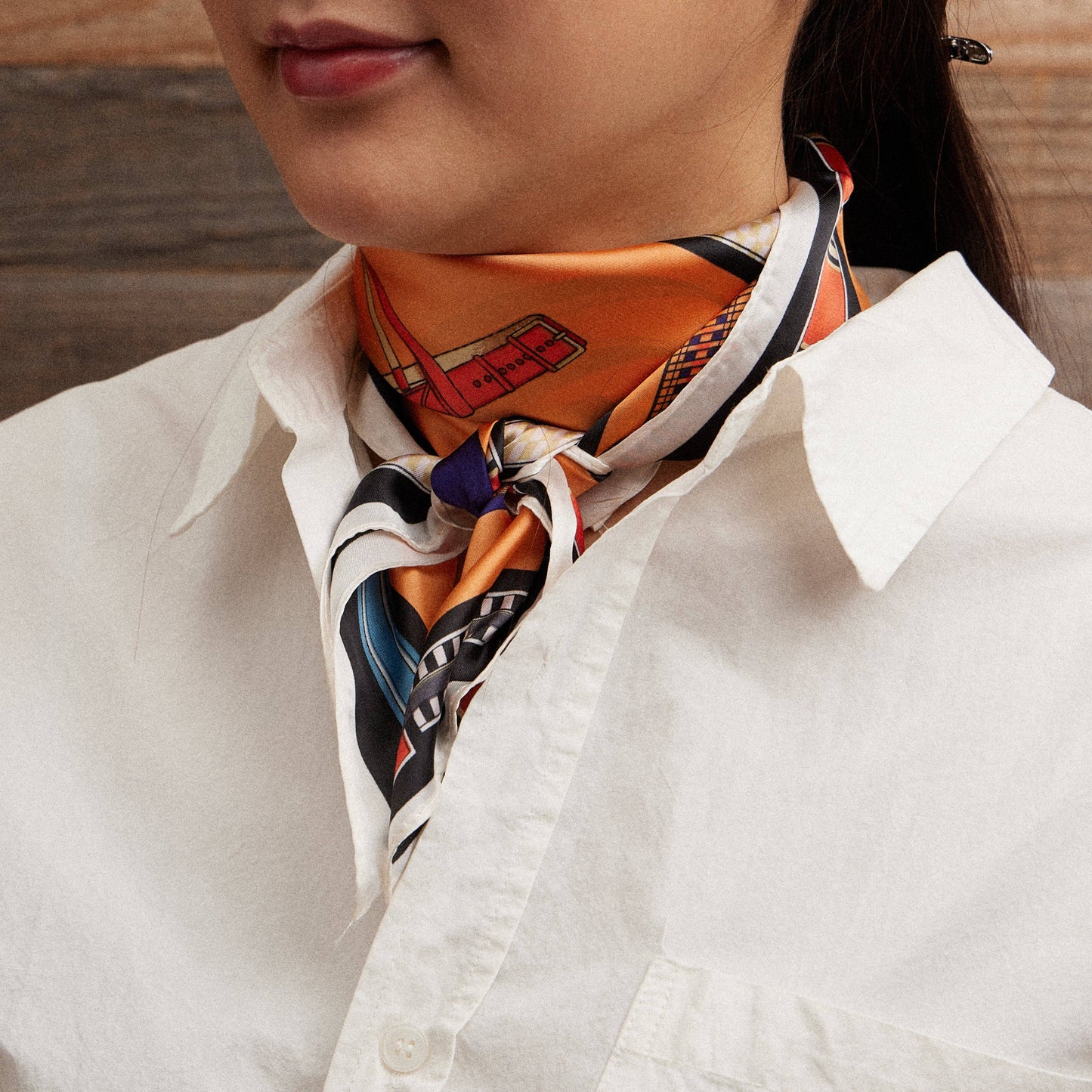 Silk Square Scarf with Equestrian Saddle & Tack Print