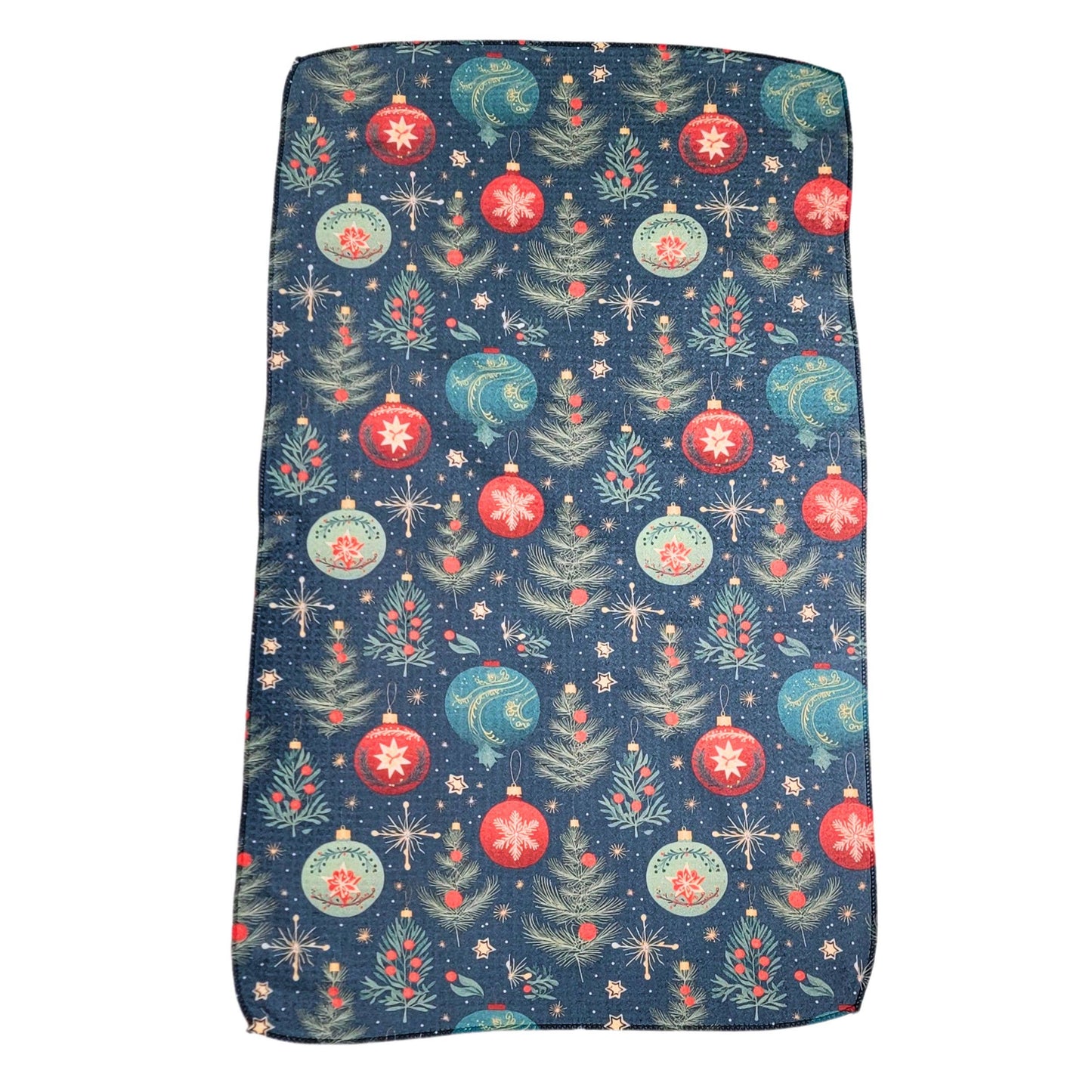 Christmas Ornament Patterned Waffle Kitchen Tea Towels