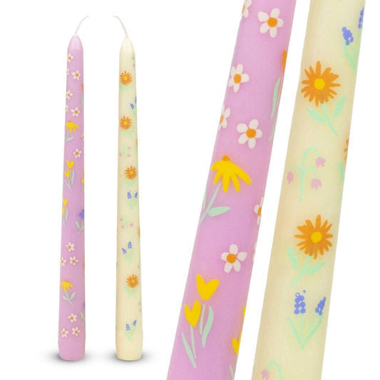 Floral Yellow & Pink Dinner Candles 2 Pack