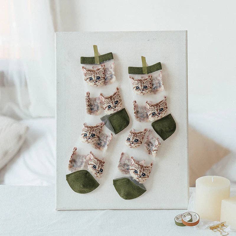 Rufia – Sheer Cat Pattern Ankle Socks | Lightweight & Breathable