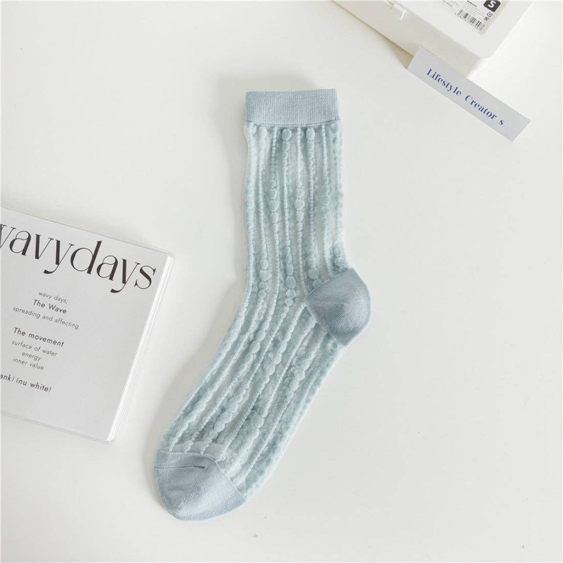Rufia - Polka Dot & Striped Sheer Crew Socks