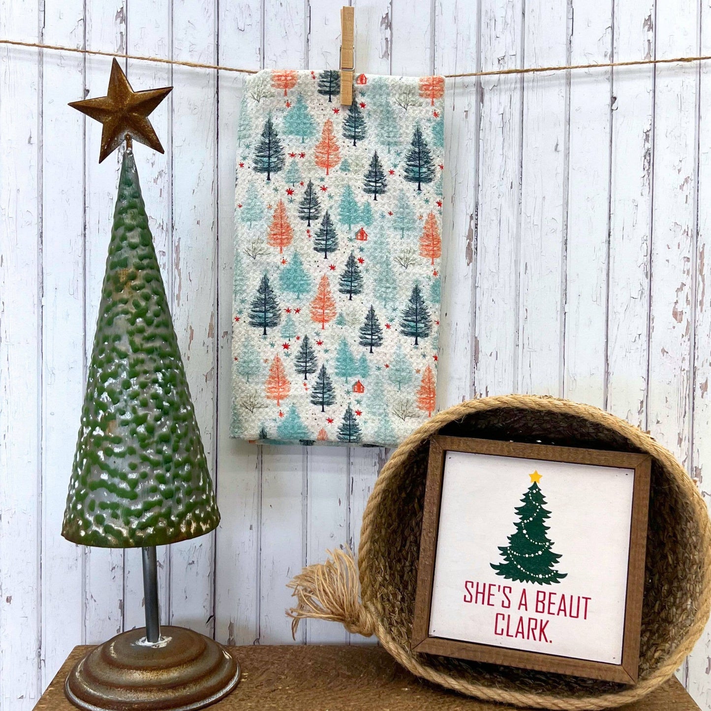 Christmas Tree Patterned Christmas Decor Waffle Tea Towels