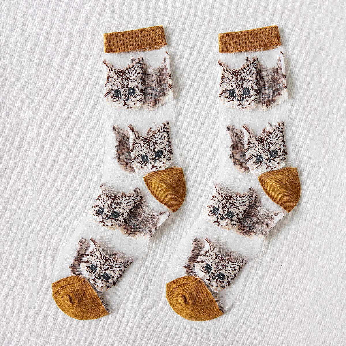 Rufia – Sheer Cat Pattern Ankle Socks | Lightweight & Breathable