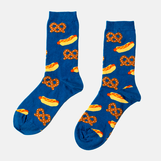 Hot Dog & Pretzel - Small Crew Socks - Sporty Snack Gift