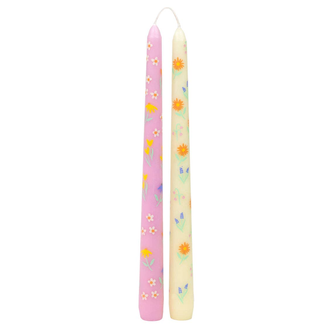 Floral Yellow & Pink Dinner Candles 2 Pack