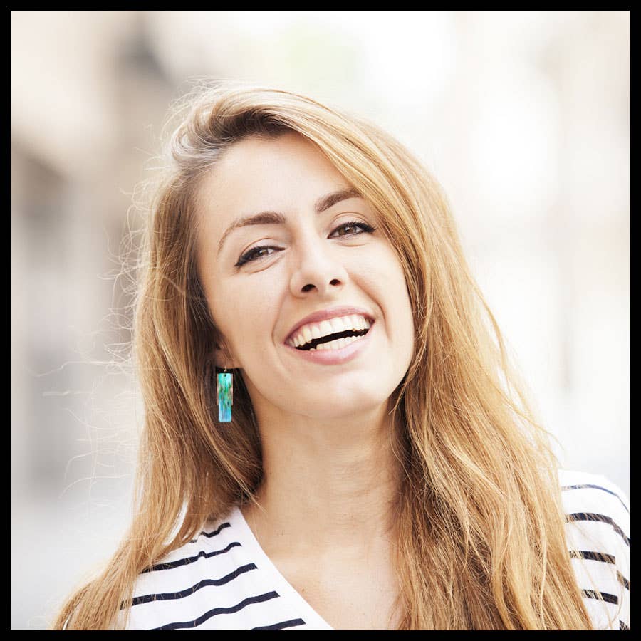 Aqua Abstract Copper Accent Multilayer Earrings