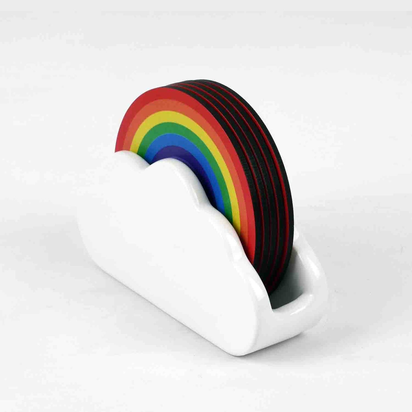 Rainbow Coasters | Wooden Coasters in Ceramic Cloud Holder