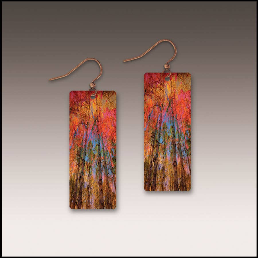 Orange Nature Abstract Rectangle Handmade Earrings