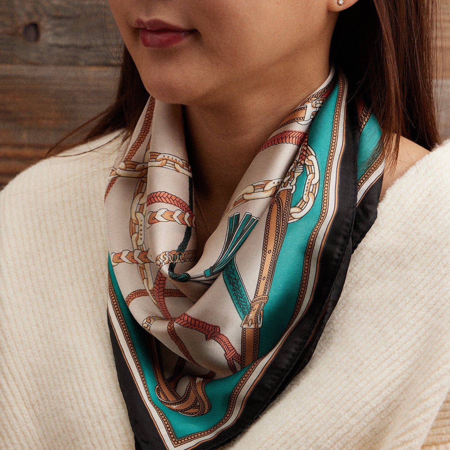 Equestrian Chain Print Silk Texture Square Scarf