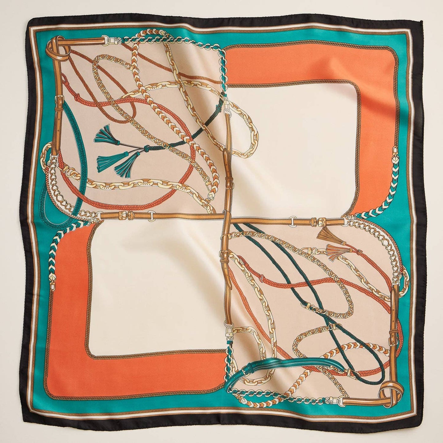 Equestrian Chain Print Silk Texture Square Scarf