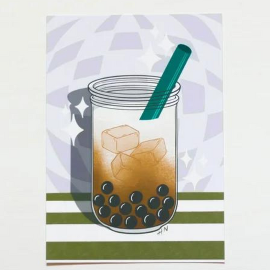 Boba Art Print - Bubble Tea - Green Straw