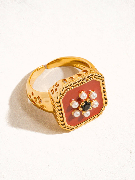 Rouge 18K Gold Red Enamel Vintage Adjustable Ring