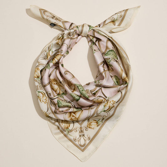 Baroque Rose Print Elegant Floral Silk-Feel Scarf