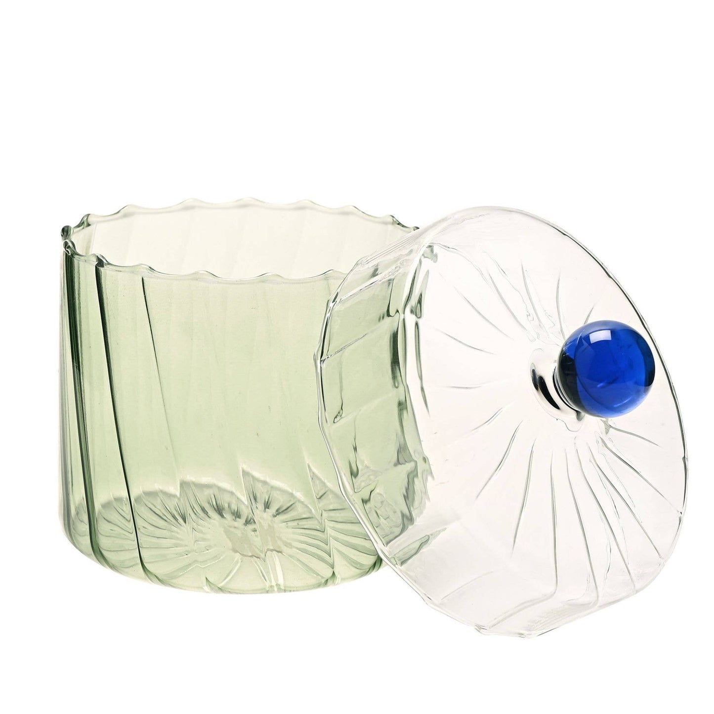 Hestia Handmade Coloured Glass Trinket Box with Clear Lid - Green