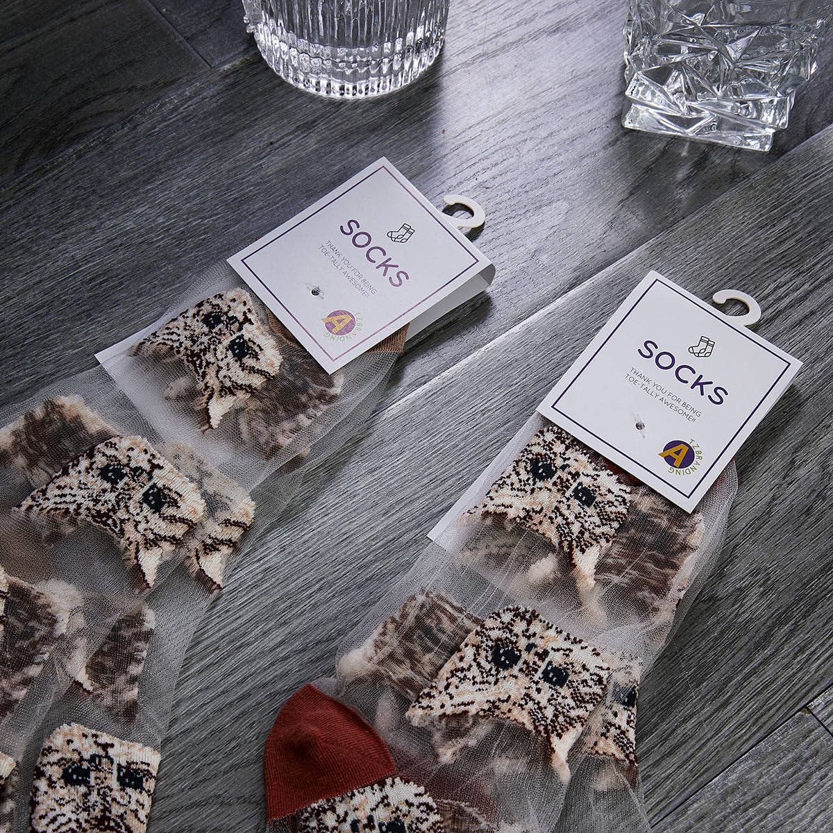 Rufia – Sheer Cat Pattern Ankle Socks | Lightweight & Breathable
