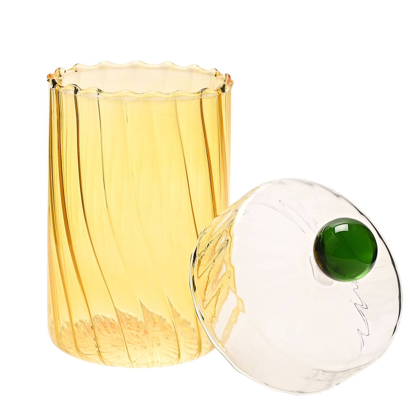 Hestia Handmade Coloured Glass Trinket Box with Clear Lid - Yellow