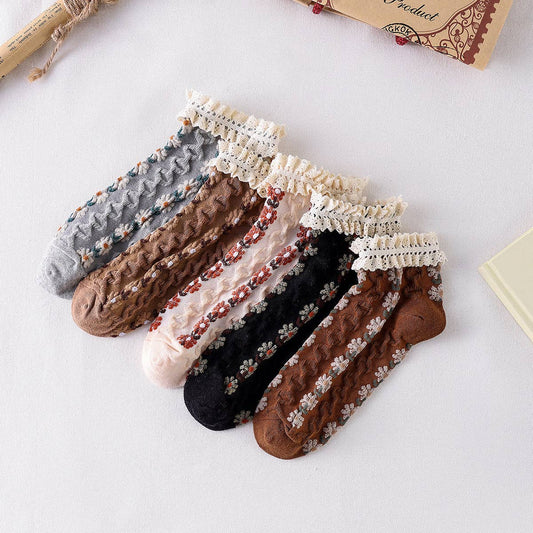 Rufia - Summer Floral Pattern Lace Trim Low-Cut Socks