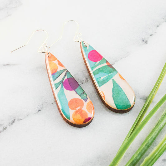 Teardrop Modern Watercolor Floral Earrings