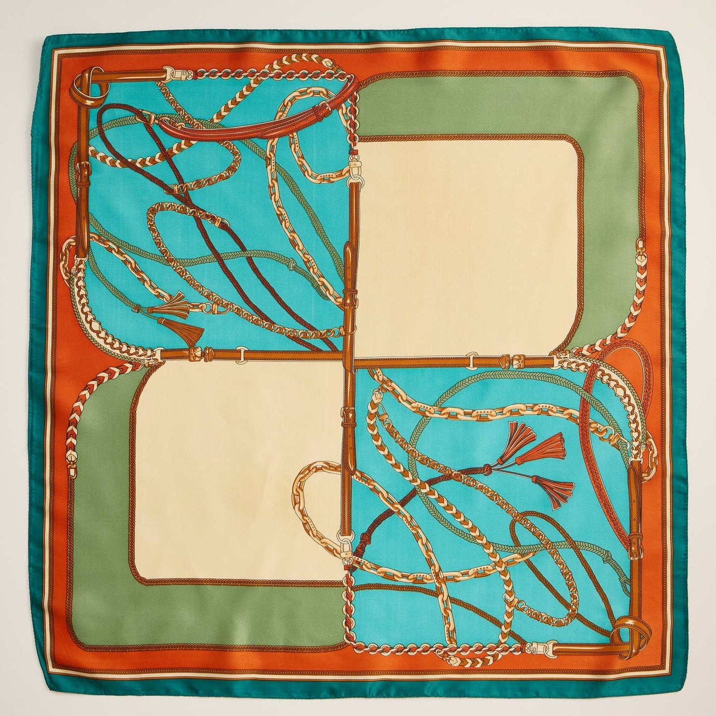 Equestrian Chain Print Silk Texture Square Scarf