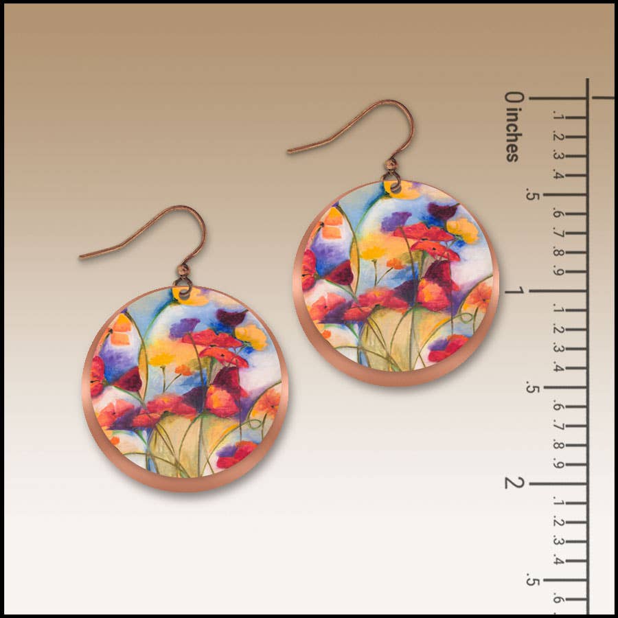 Festive Floral Copper Halo Disc Earrings