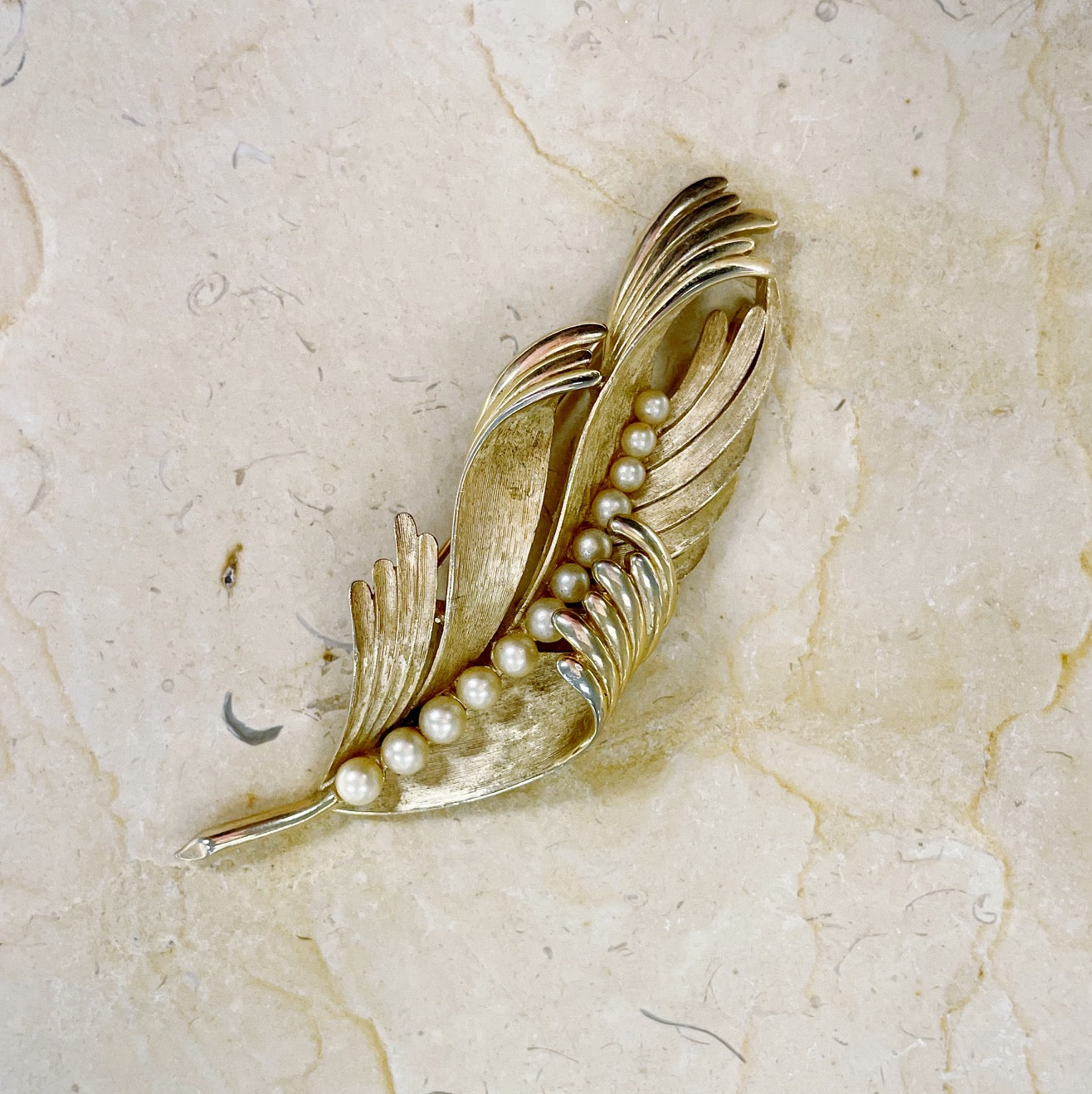 Decorative Brass Leaf Brooch