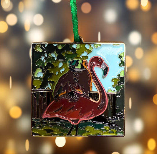 Badger Flamingo Ornament (Metal)