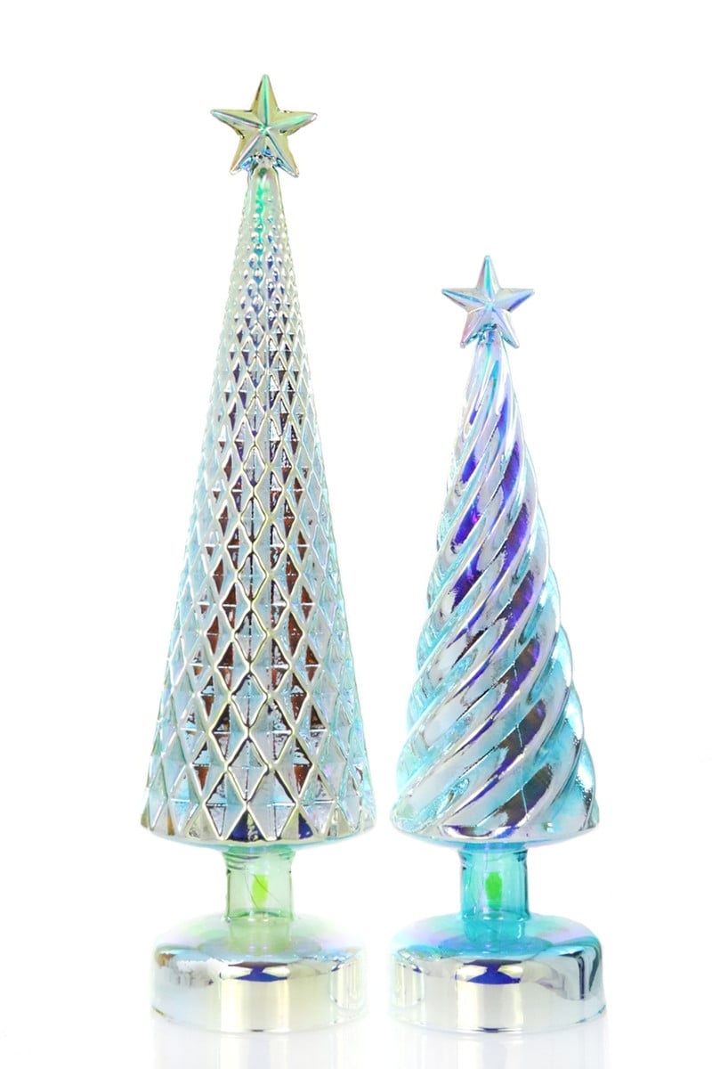 Iridescent Lit Trees in Green, set of 3