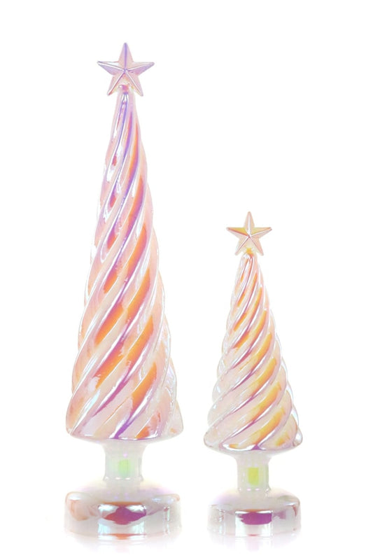 Iridescent Lit Trees in Pearl, set of 3