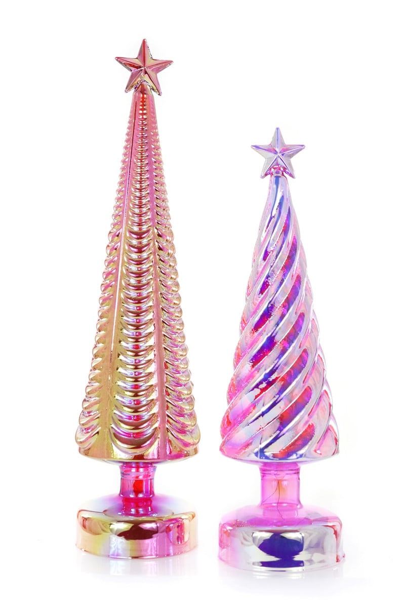 Iridescent Lit Trees in Pink, set of 3