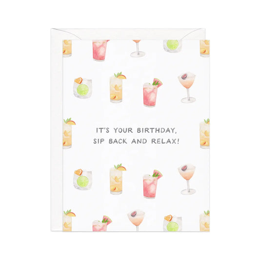 Sip Back And Relax - Cocktail Pun Birthday Card
