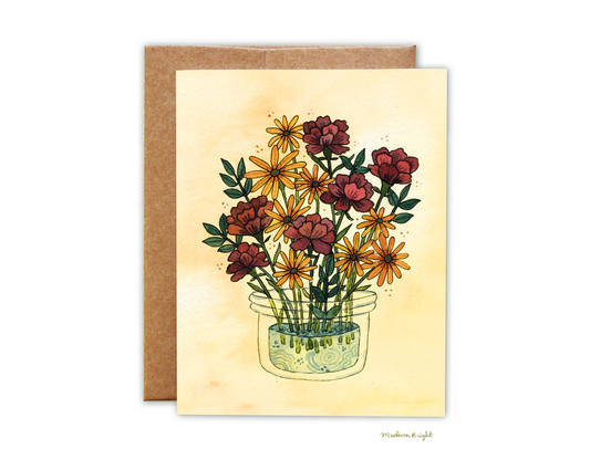 Daisy and Carnation Bouquet Card