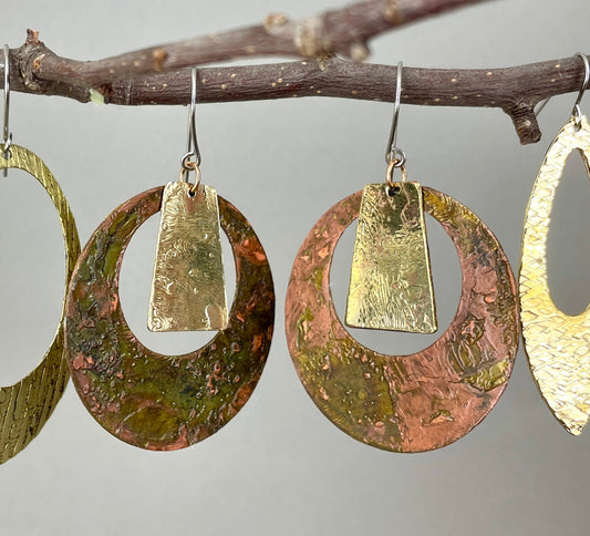 Etched Copper Large Circles with Trapezoid Earring by A.H. Szabo Designs