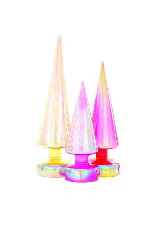 Iridescent Cone Trees Pink, set of 3