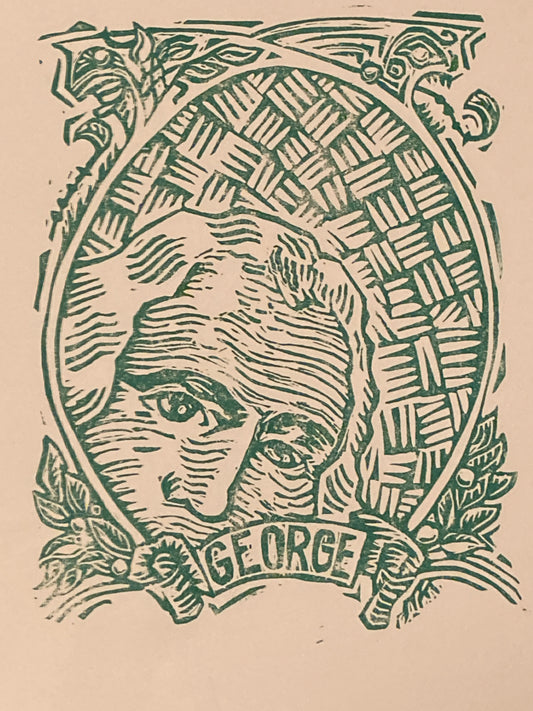 Elusive George 8" x 10" Print 13"19" frame Linocut by Gary Karl Nauman