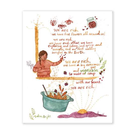 We Are Rich, A Gratitude Poem Art Print 8x10
