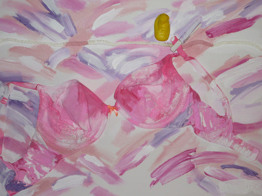 Splashes of Pink - 24" x 18" - mixed Media(Peep is clay) by Kelly Hausknecht
