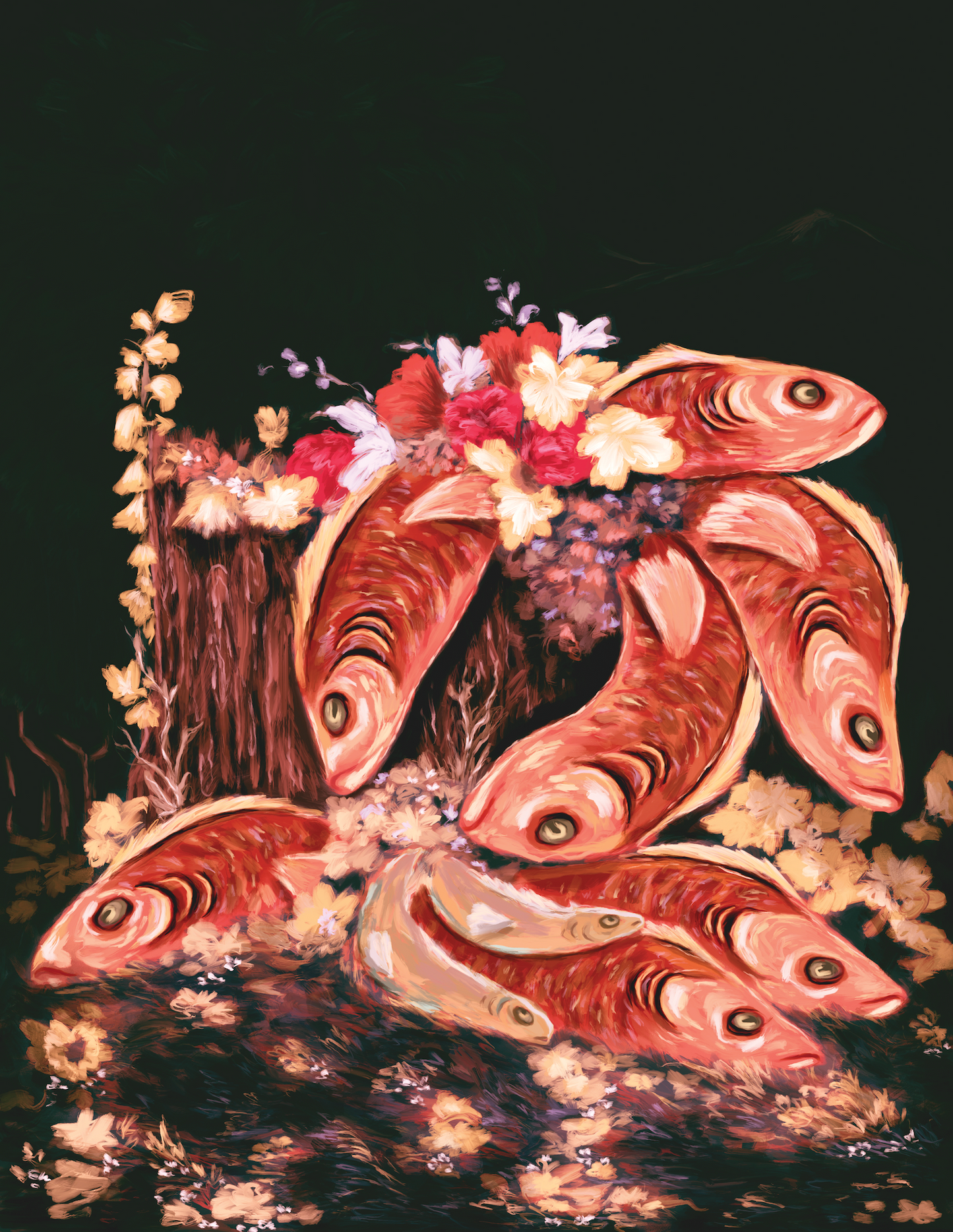 Dog Pile Size 24" X 30" Medium Digital Illustration by Lenora Hill