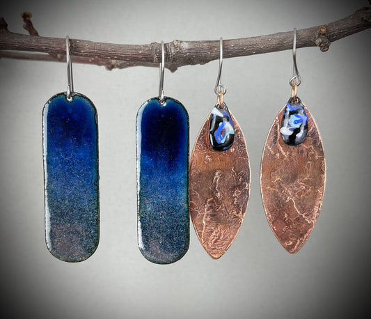Deep Blue Black Long Ovals Earring by A.H. Szabo Designs