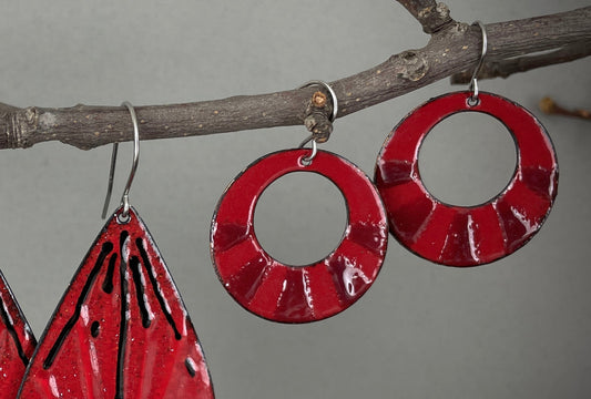 Red Circles with Stripes Earring by A.H. Szabo Designs