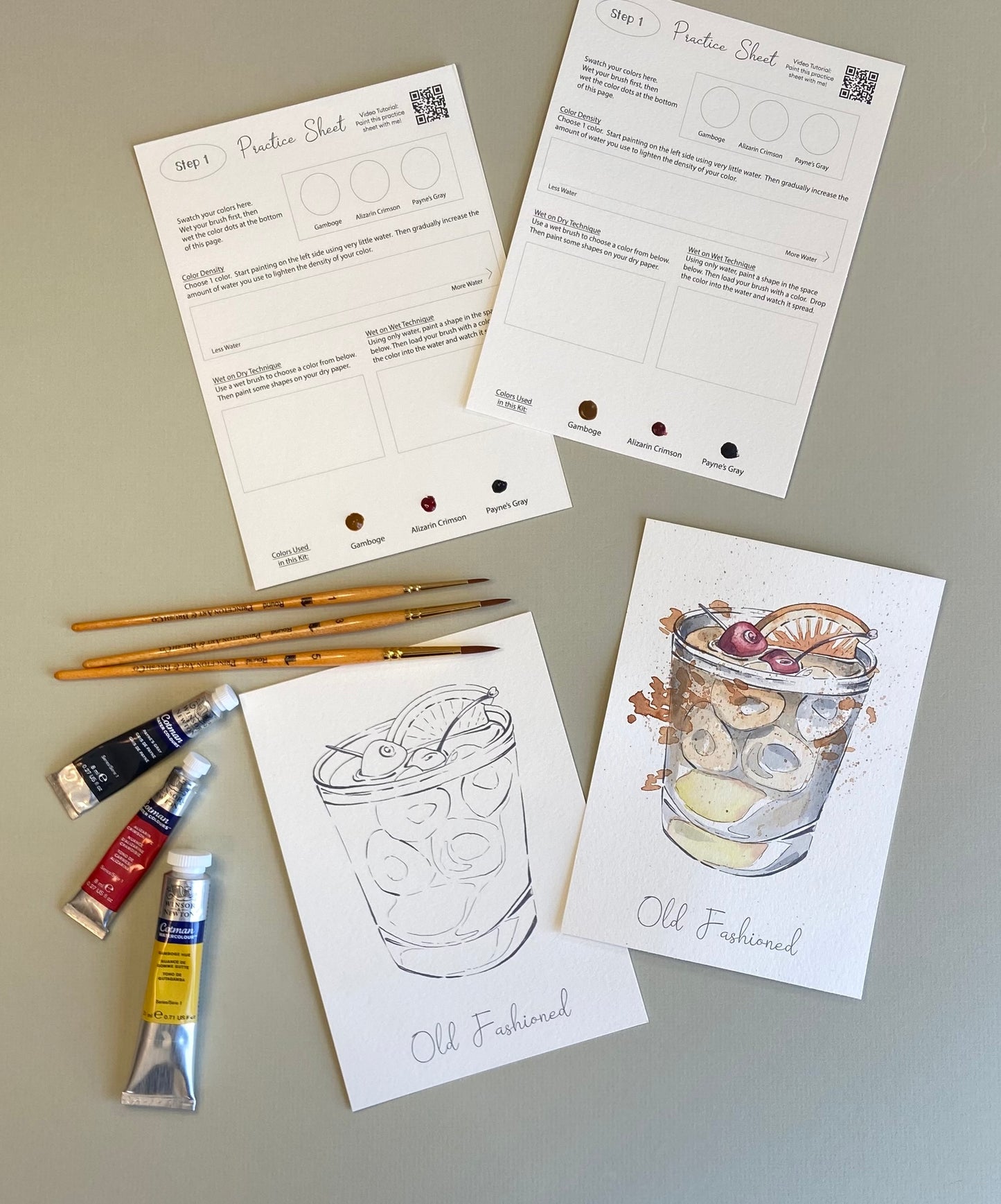 Watercolor Kit: Old Fashioned Cocktail by Emily Marie