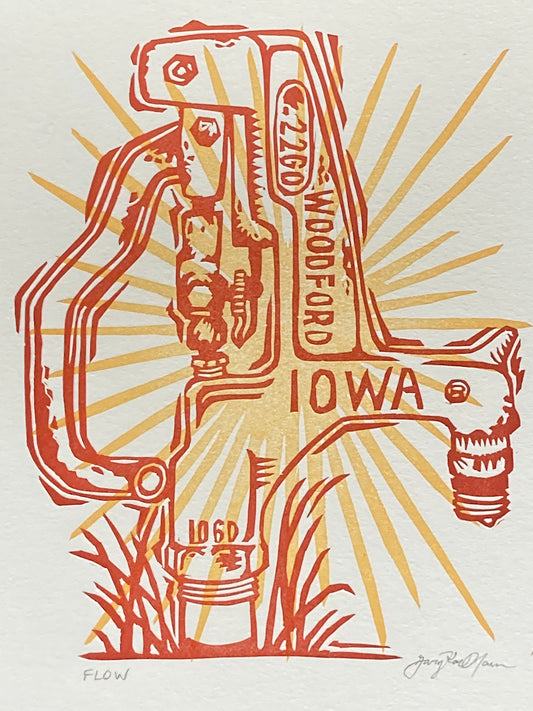 Flow - Linocut Letter Press Art Print by Gary Nauman