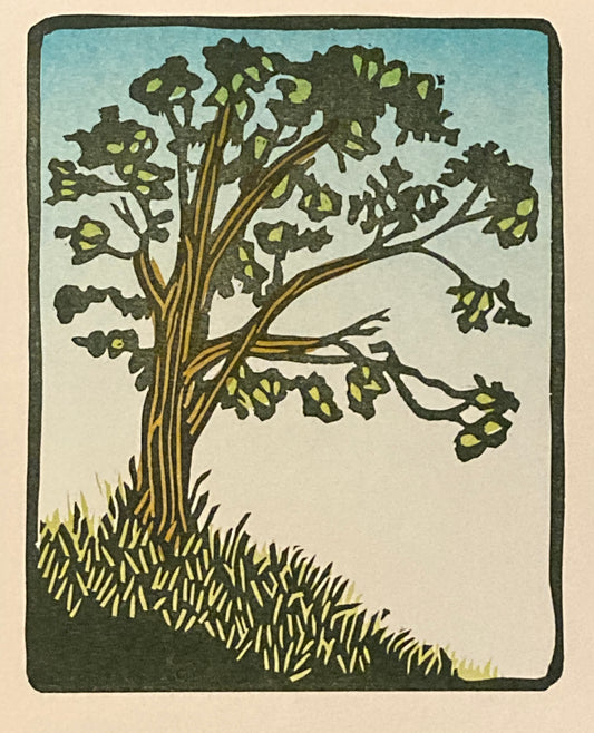 Lone Oak - 4 Color Linocut Letter Press Art Print by Gary Nauman