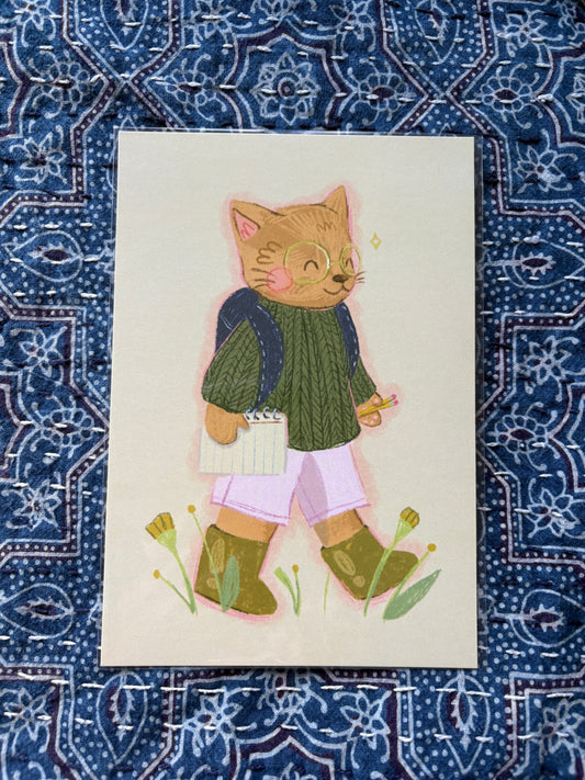 School Cat Art Print by Elena Delzer